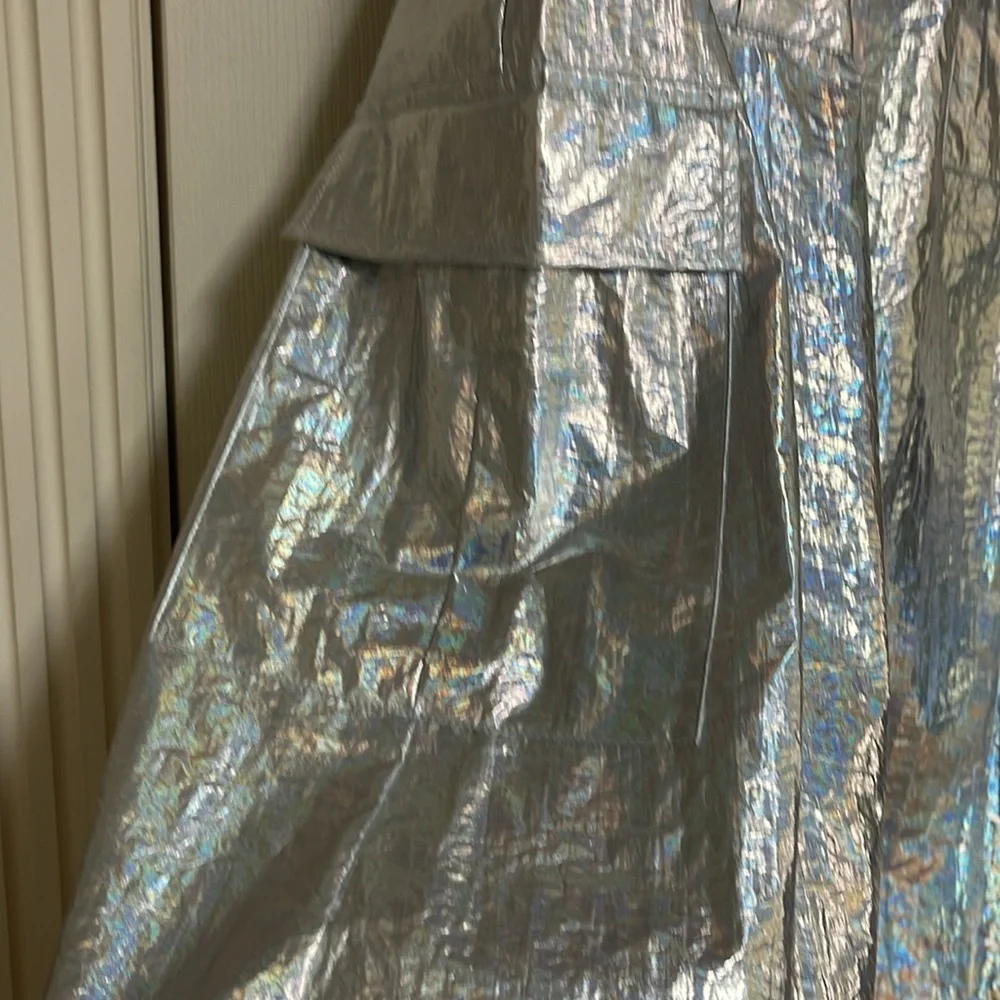 New Anthropologie Metallic Silver Shine Cargo Maxi Skirt Women’s Size Small - Picture 5 of 16